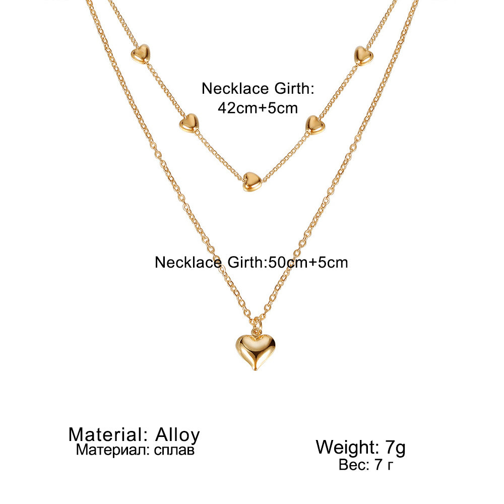 Double-Layer Heart Pendant Necklace – Gold Multilayer Fine Chain Jewelry for Women