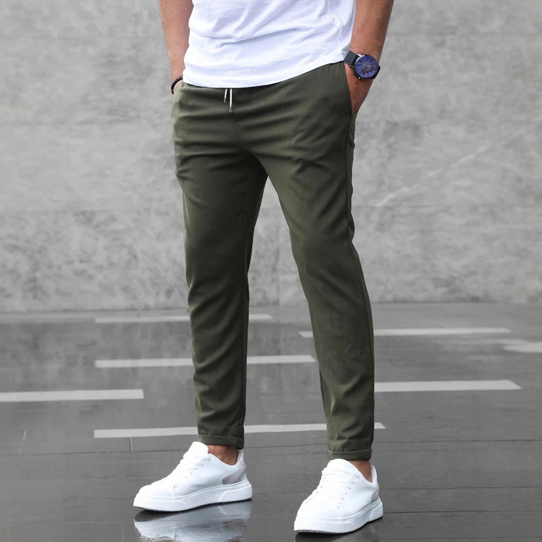 Men's Slim Fit Casual Pants – Drawstring Trousers with Pockets for Everyday Comfort & Style
