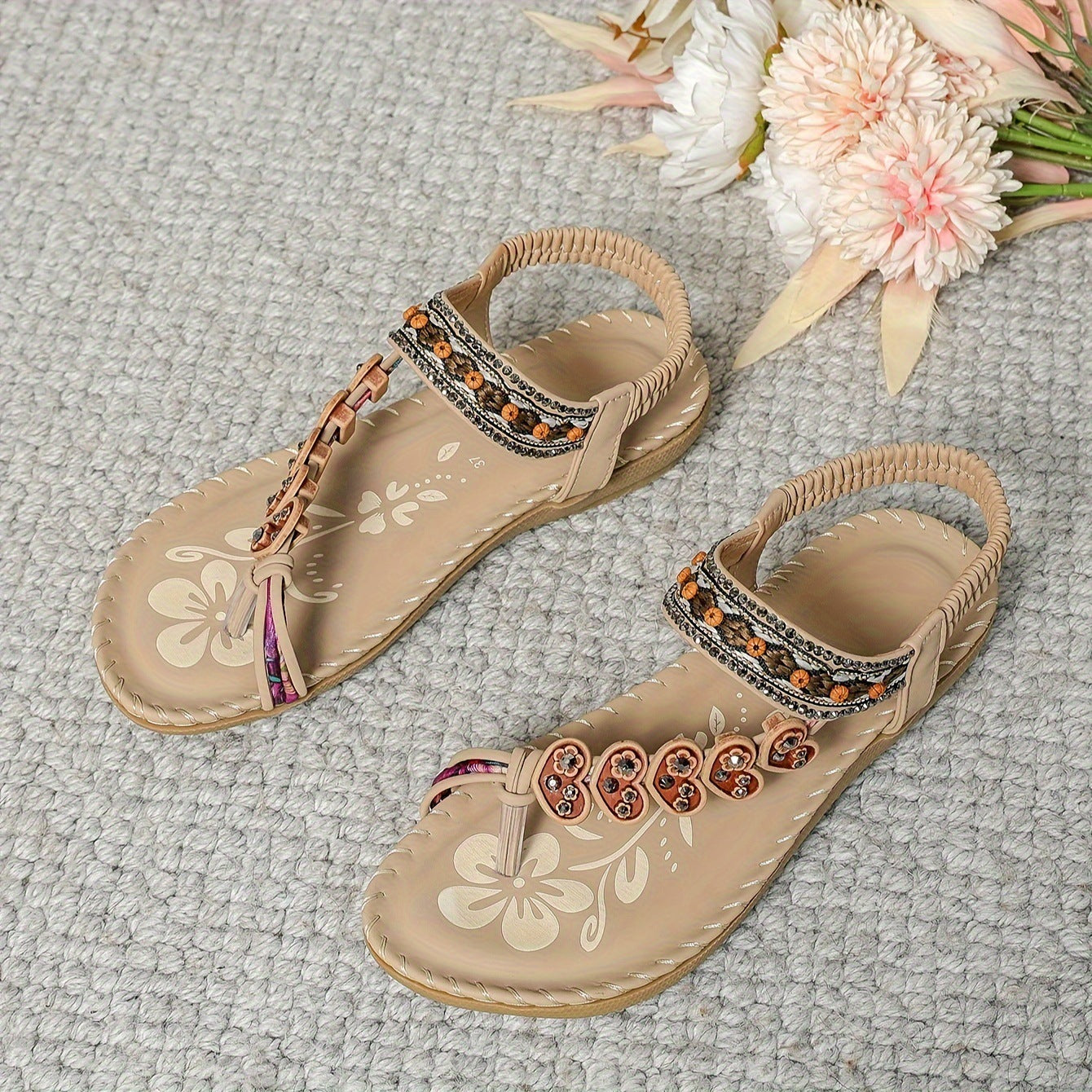Bohemian Flower Thong Sandals – Women's Summer Flat Beach Shoes