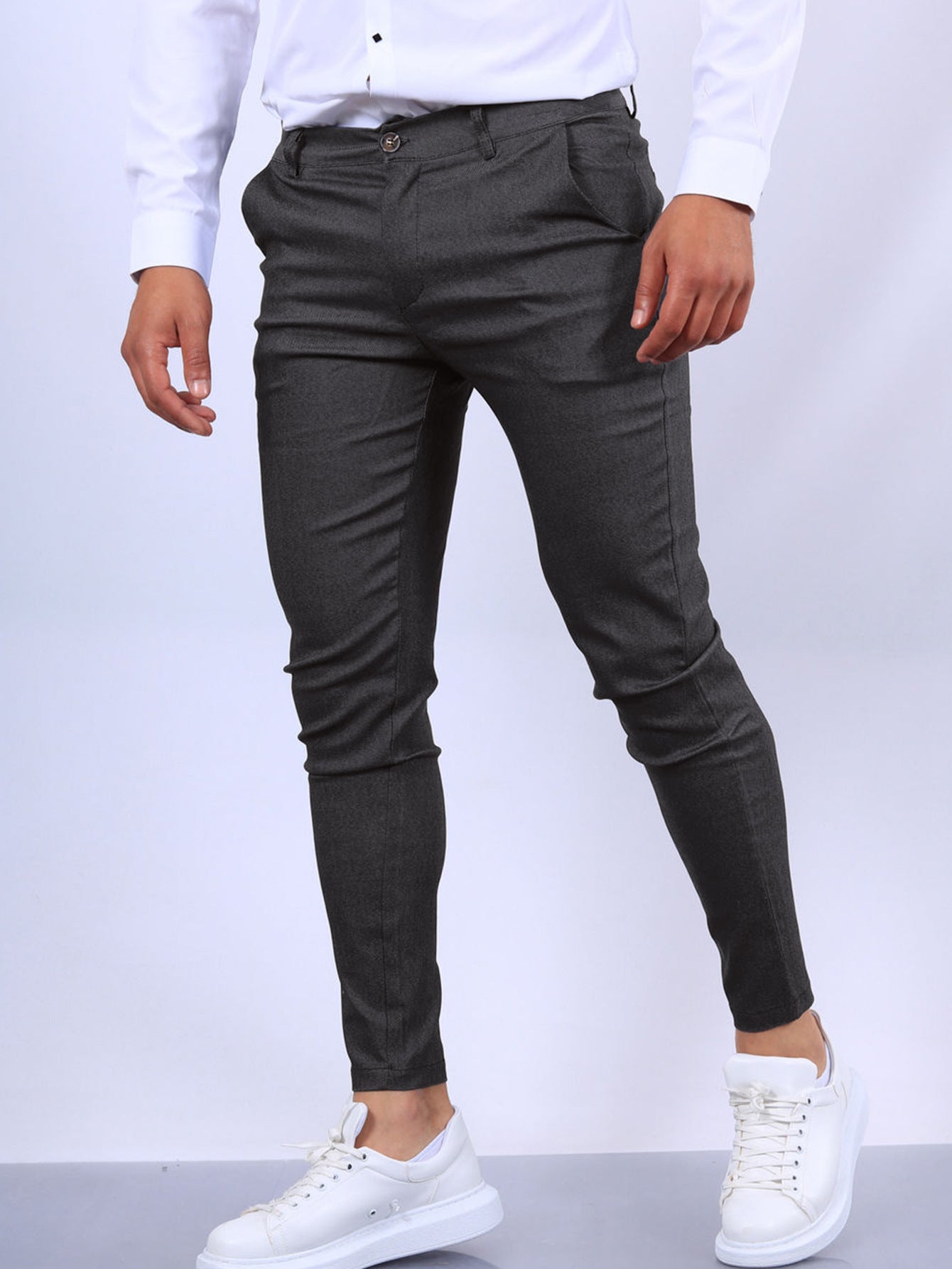 Men's Slim Fit Button Trousers – Versatile Solid Color Office & Casual Pencil Pants