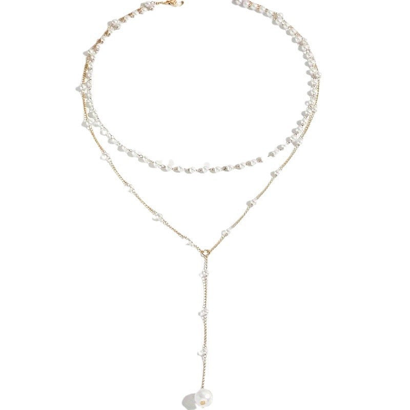 Women’s Double Layer Pearl Necklace – Twin Pearl Pendant Elegant Jewelry
