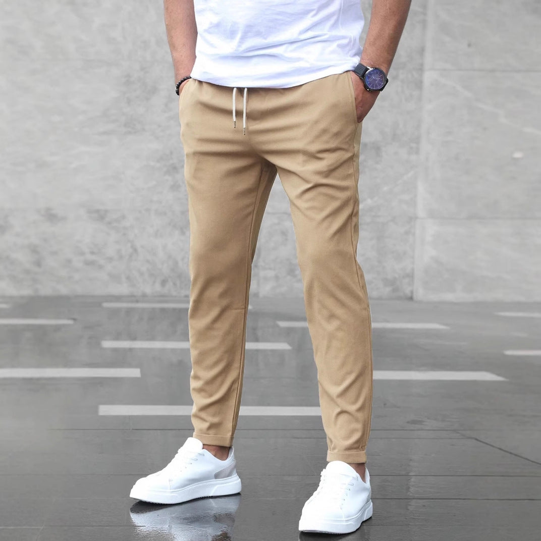 Men's Slim Fit Casual Pants – Drawstring Trousers with Pockets for Everyday Comfort & Style