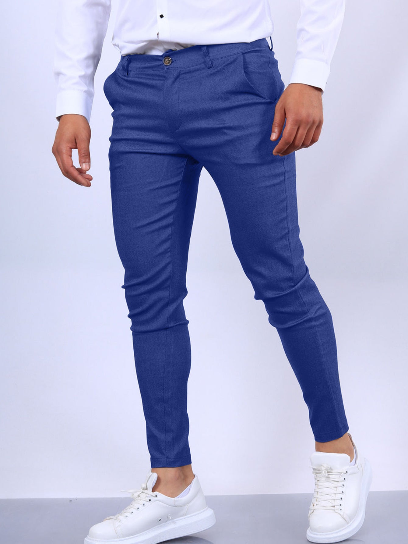 Men's Slim Fit Button Trousers – Versatile Solid Color Office & Casual Pencil Pants