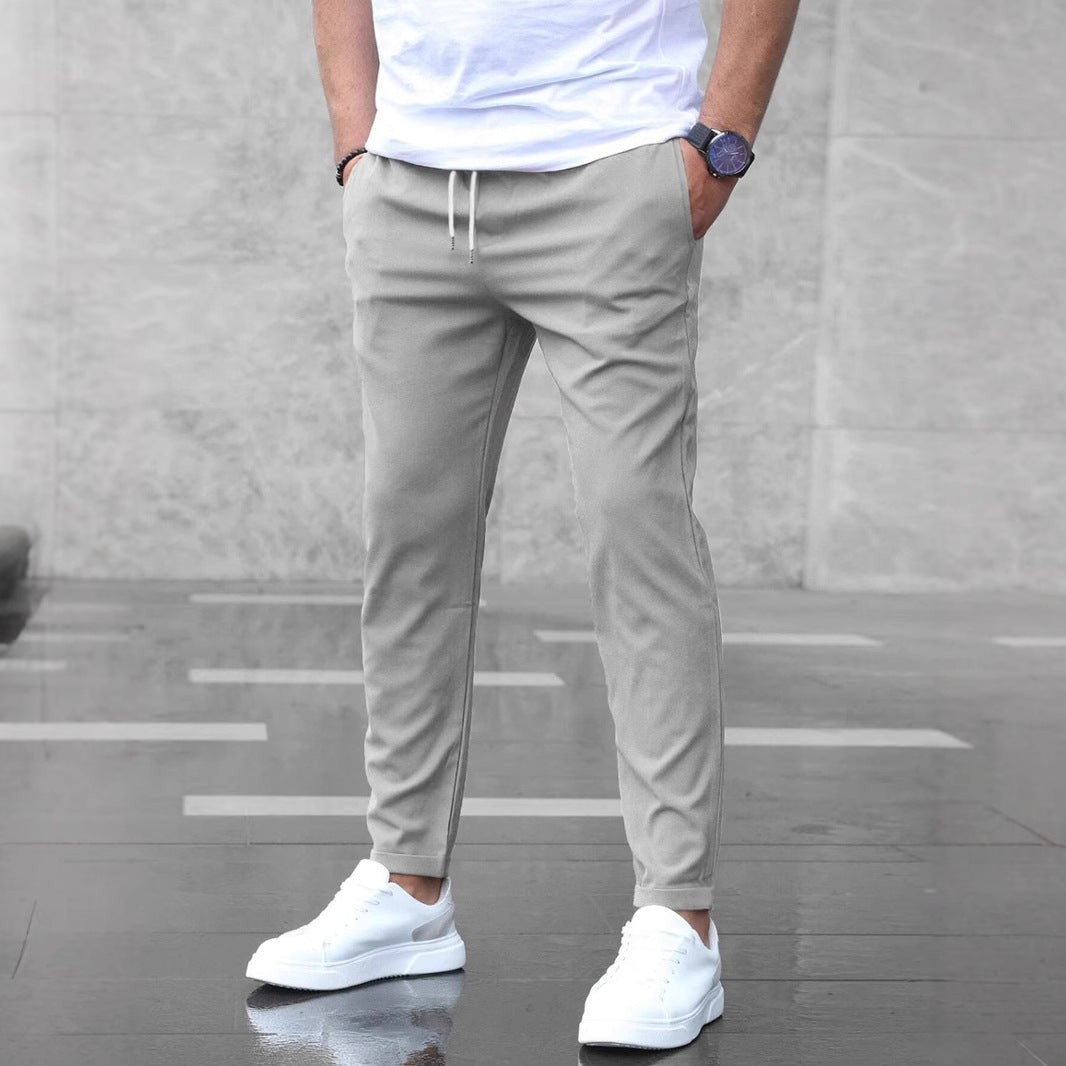 Men's Slim Fit Casual Pants – Drawstring Trousers with Pockets for Everyday Comfort & Style