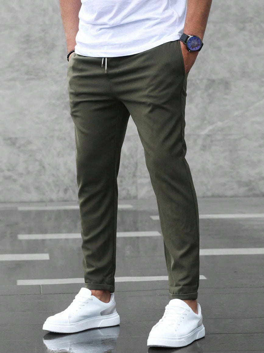 Men's Slim Fit Casual Pants – Drawstring Trousers with Pockets for Everyday Comfort & Style