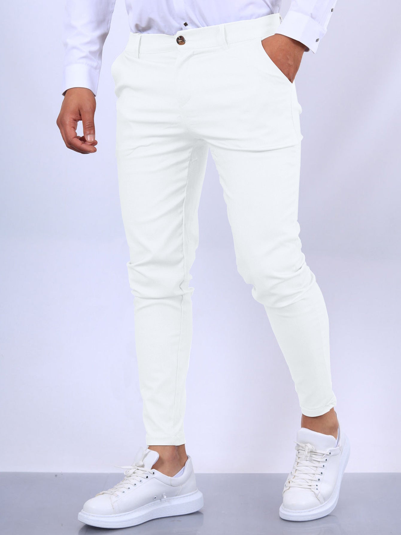 Men's Slim Fit Button Trousers – Versatile Solid Color Office & Casual Pencil Pants