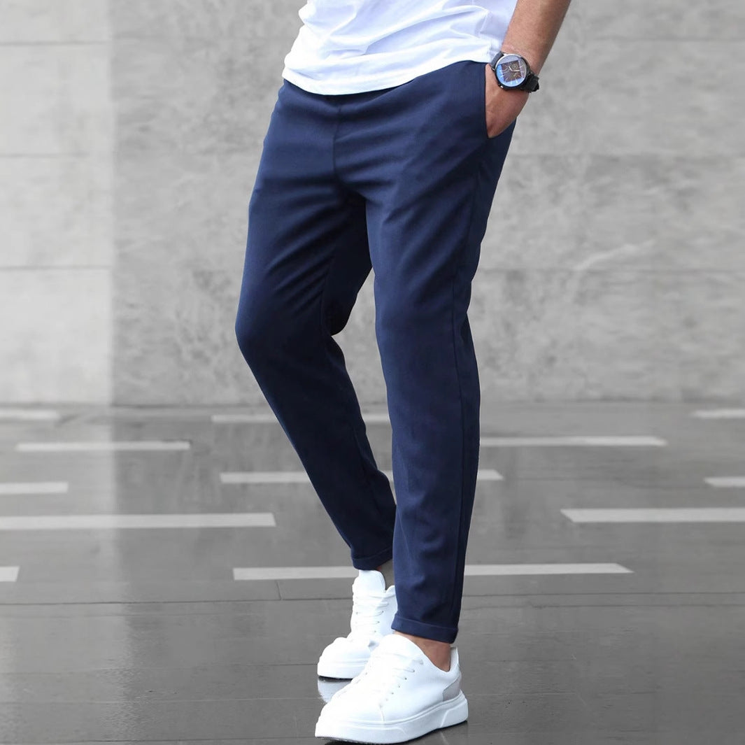 Men's Slim Fit Casual Pants – Drawstring Trousers with Pockets for Everyday Comfort & Style