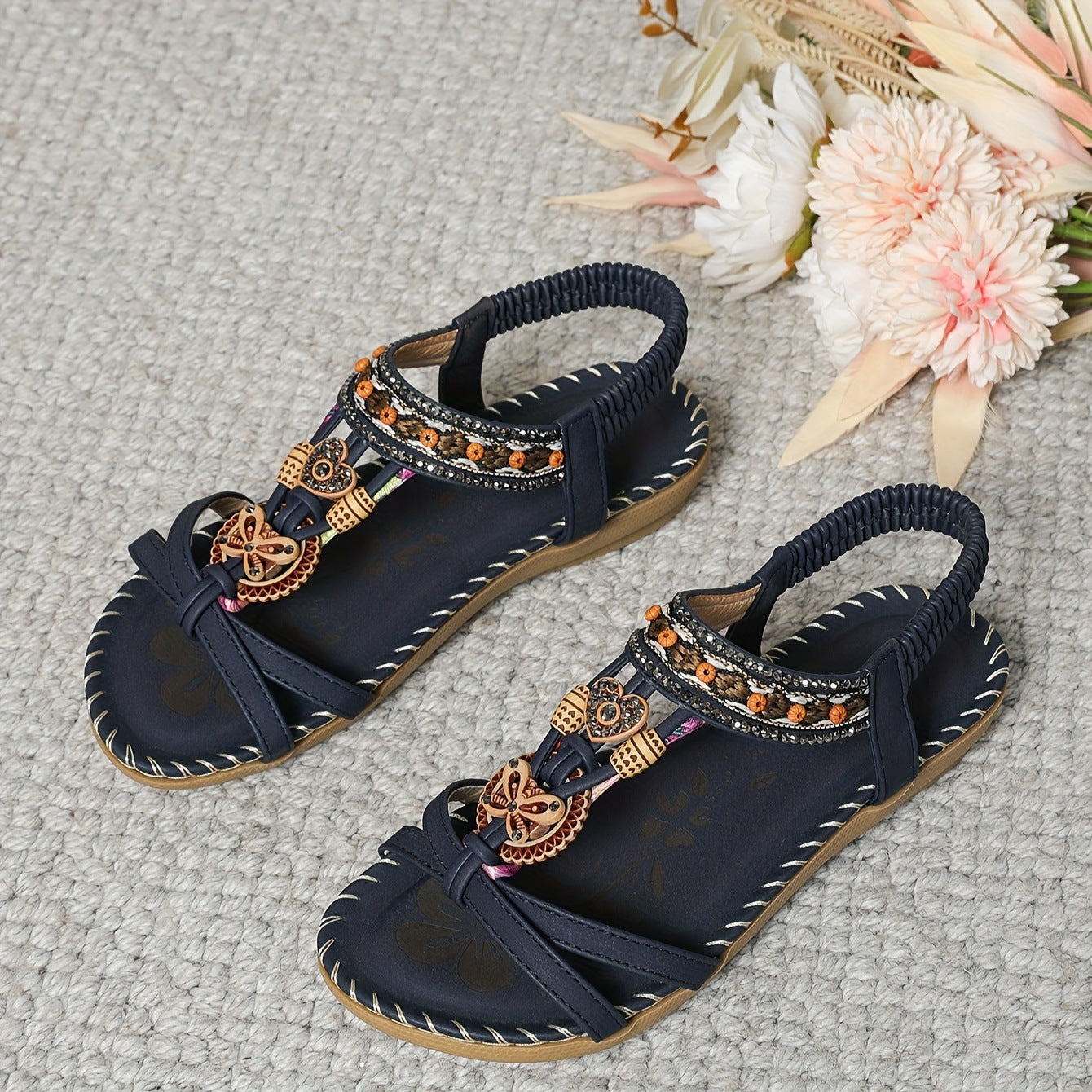Bohemian Flower Thong Sandals – Women's Summer Flat Beach Shoes