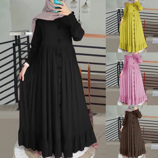 Cotton Linen Abaya - Ruffle Hem Maxi Dress