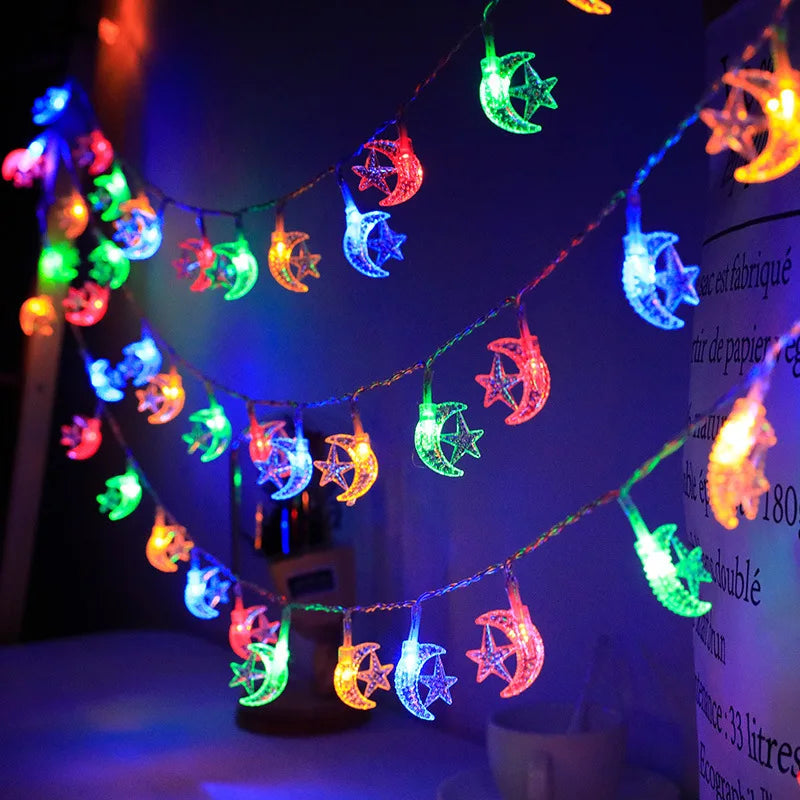 1.5m Moon & Star LED String Lights - Ramadan Eid Decoration