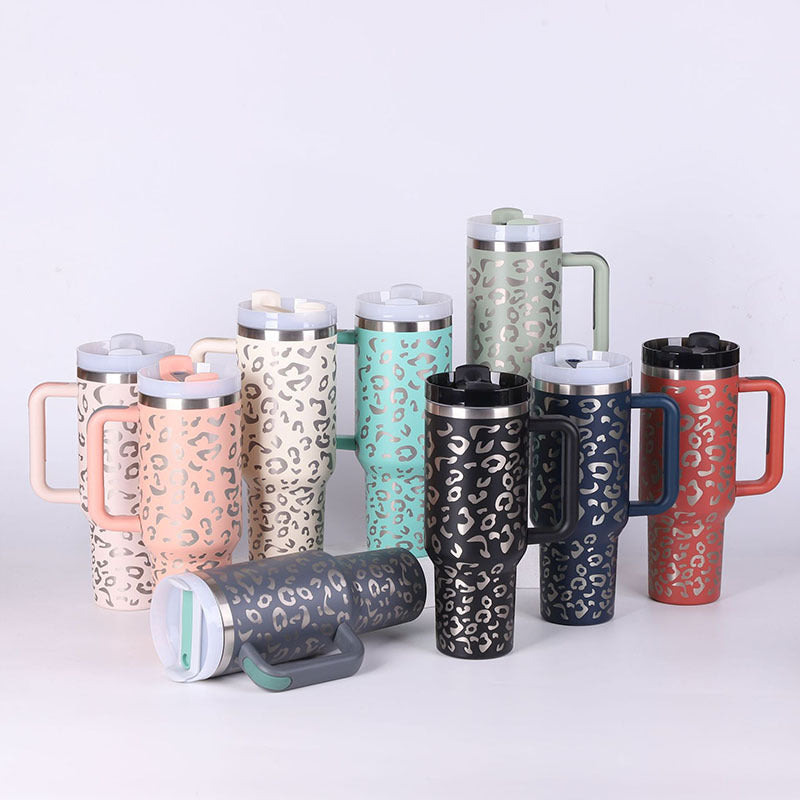 40oz Insulated Tumbler with Handle & Straw – Stainless Steel Spill-Proof Travel Mug with Lid, Vacuum Coffee Cup for Car, Gym, or Office.
