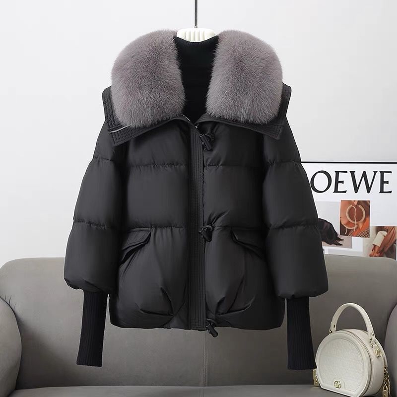 Women's Short Down Cotton-Padded Jacket – Thick Winter Coat with Fur Collar