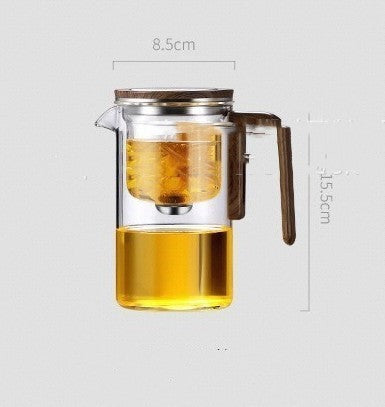 Magnetic Glass Teapot with One-Click Separation – Wood Handle & Built-In Filter for Loose Leaf Tea