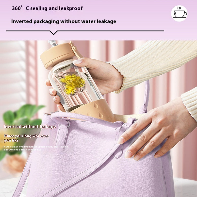 Magnetic Glass Tea Infuser Bottle – Leak-Proof Tumbler with Tea-Water Separation & Built-In Filter