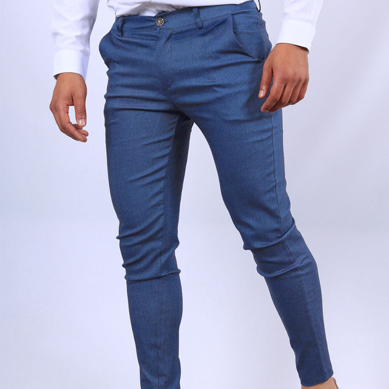 Men's Slim Fit Button Trousers – Versatile Solid Color Office & Casual Pencil Pants