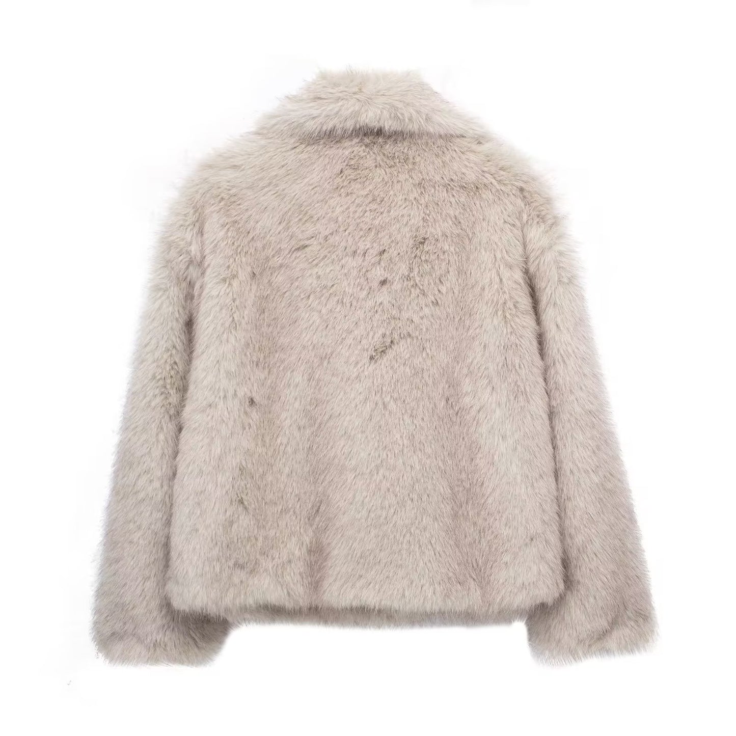 Women's Winter Plush Coat – Thick Lapel Casual Outerwear with Long Sleeves