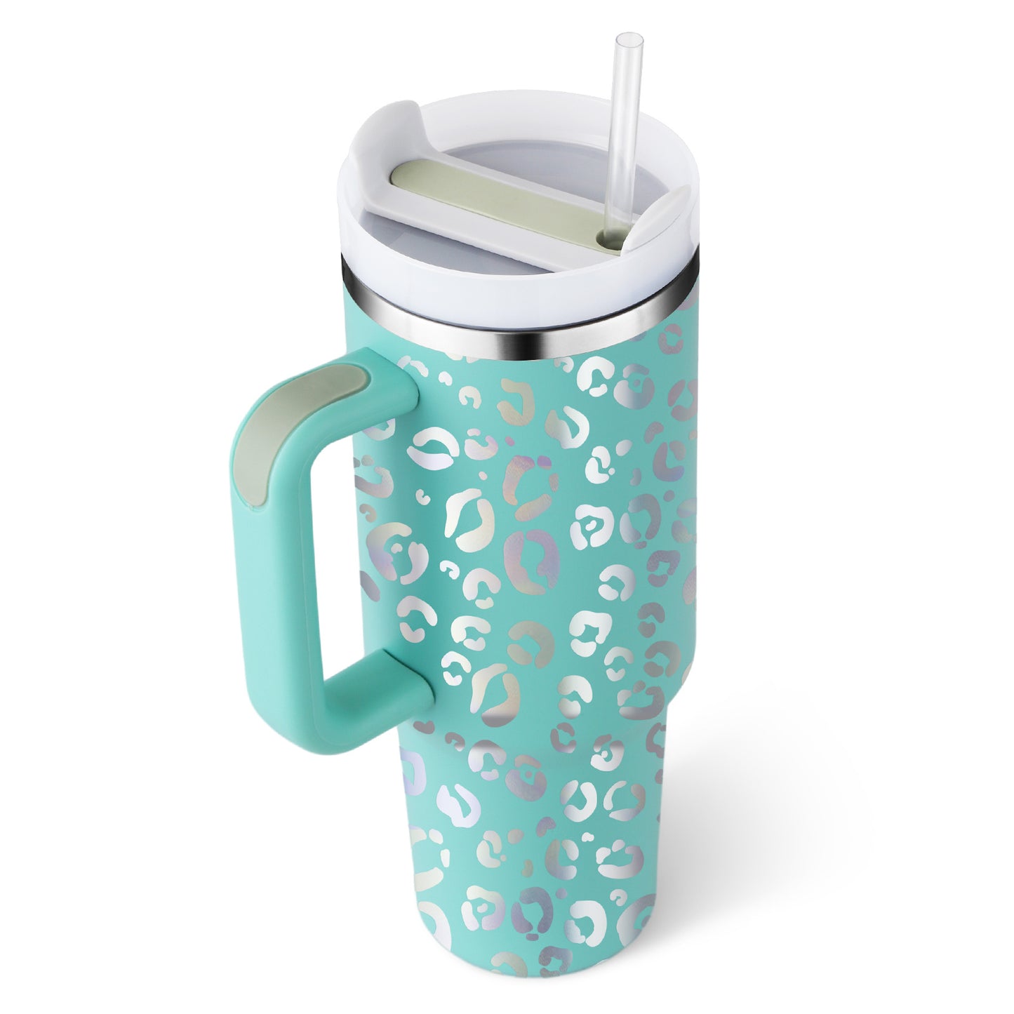 40oz Insulated Tumbler with Handle & Straw – Stainless Steel Spill-Proof Travel Mug with Lid, Vacuum Coffee Cup for Car, Gym, or Office.