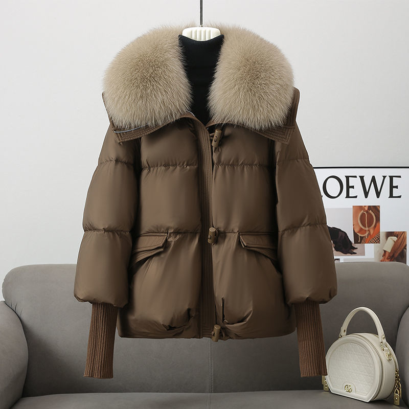 Women's Short Down Cotton-Padded Jacket – Thick Winter Coat with Fur Collar