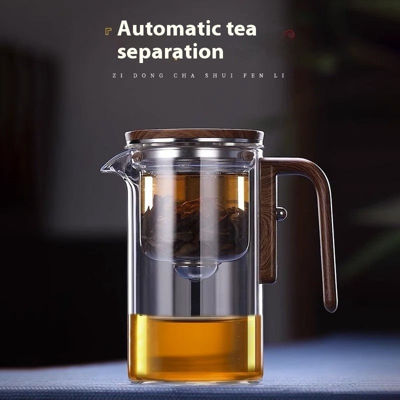 Magnetic Glass Teapot with One-Click Separation – Wood Handle & Built-In Filter for Loose Leaf Tea