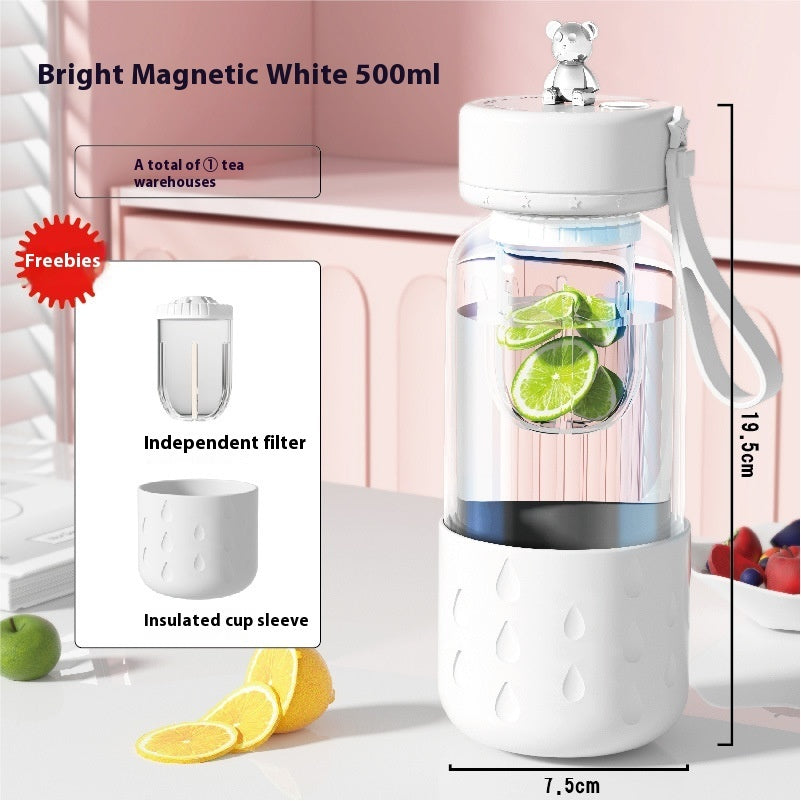 Magnetic Glass Tea Infuser Bottle – Leak-Proof Tumbler with Tea-Water Separation & Built-In Filter