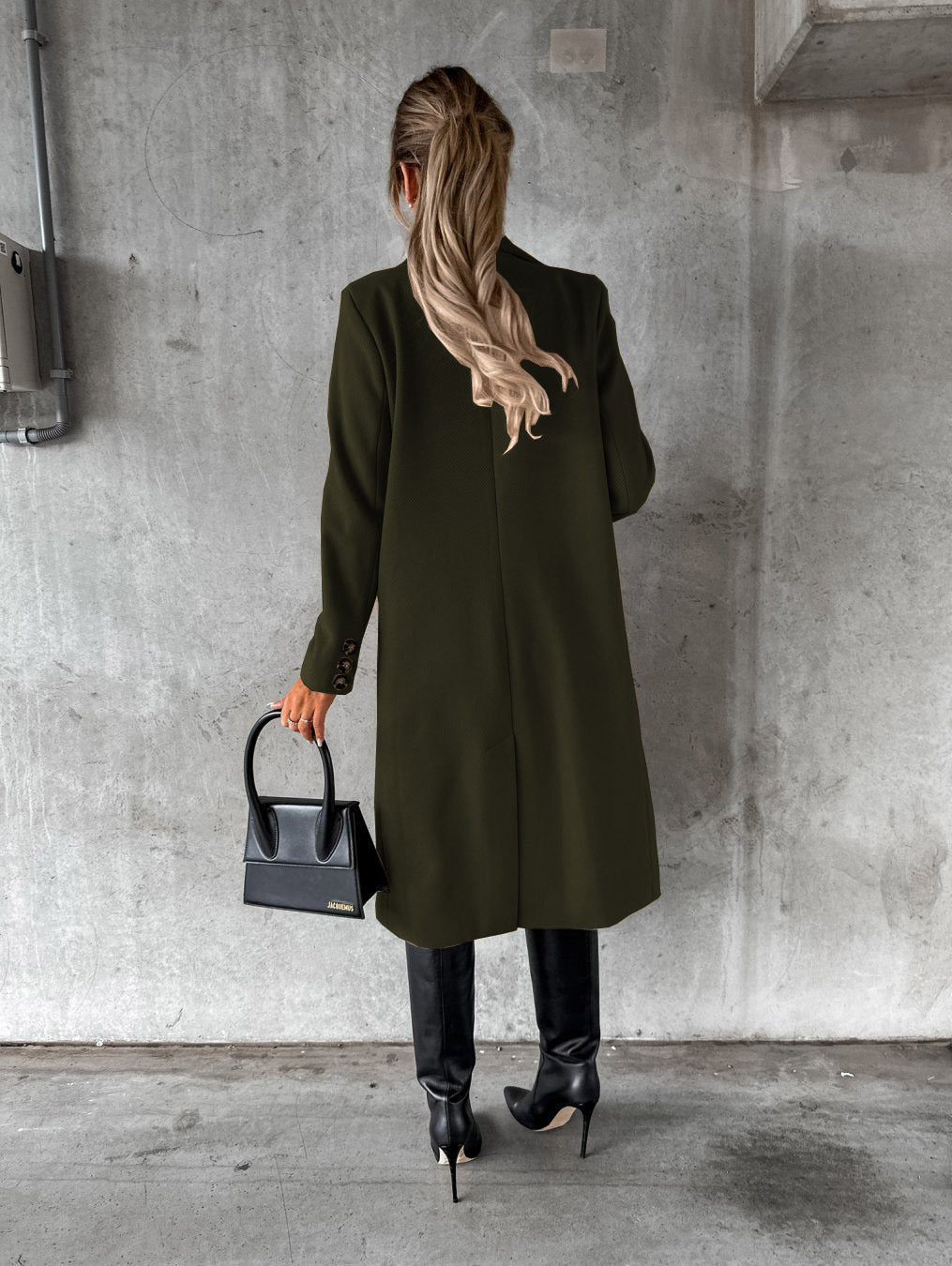Women's Long Double-Breasted Winter Coat – Slim Fit Lapel Jacket with Long Sleeves