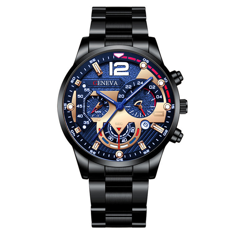 Men's 2-Piece Quartz Watch & Bracelet Set – Fashion Steel Strap Business Watch with Three-Eye Dial