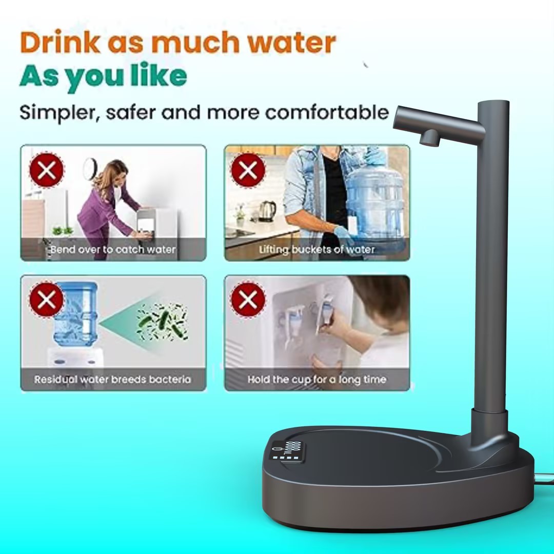 Rechargeable Automatic Water Dispenser with Stand – Desktop Electric Pump with Extension Tube for Bottled Water
