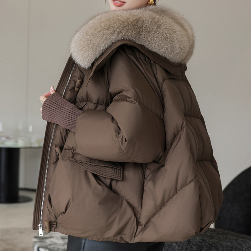 Women's Short Down Cotton-Padded Jacket – Thick Winter Coat with Fur Collar