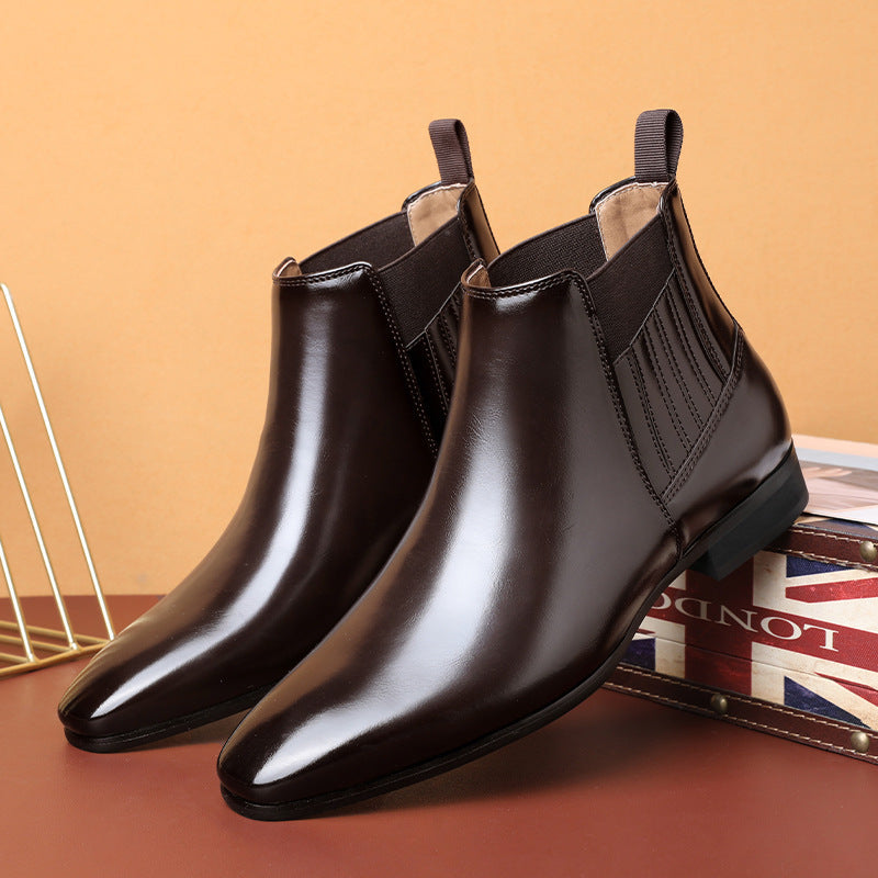 Men's Pointed Toe Chelsea Boots – British Style Formal Leather Dress Shoes with Square Heel