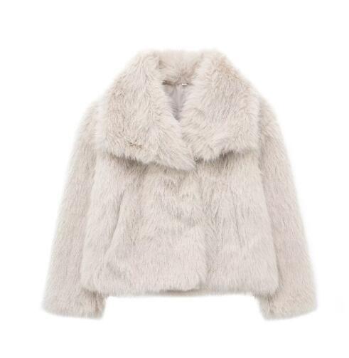 Women's Winter Plush Coat – Thick Lapel Casual Outerwear with Long Sleeves
