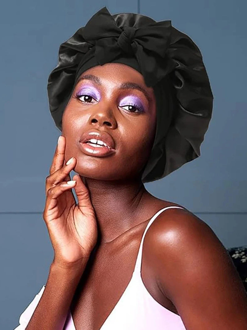 Silk Satin Sleep Bonnet for Women – Night Hair Cap with Tie Band for Curly & Natural Hair