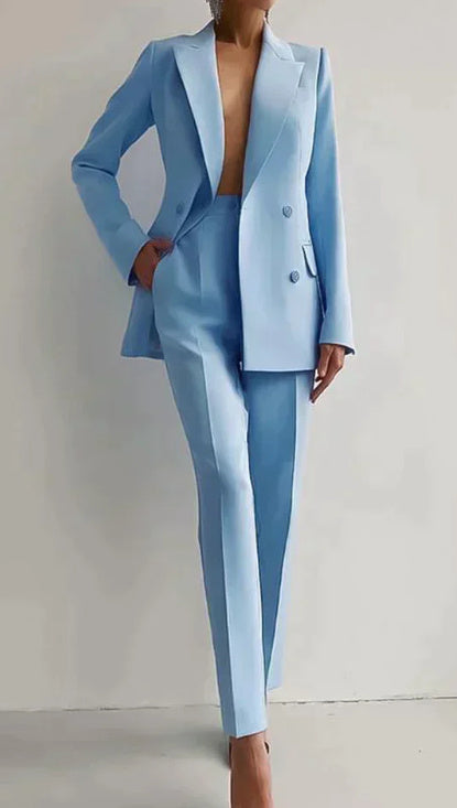 Women's Fashion Business Suit – Long Sleeve Blazer & Slim Fit Trousers Set