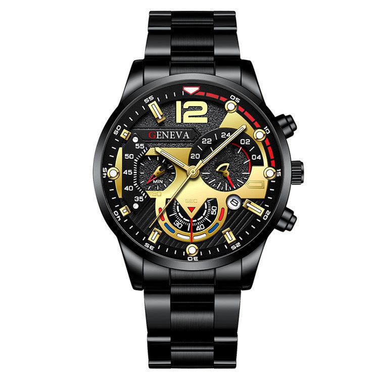 Men's 2-Piece Quartz Watch & Bracelet Set – Fashion Steel Strap Business Watch with Three-Eye Dial