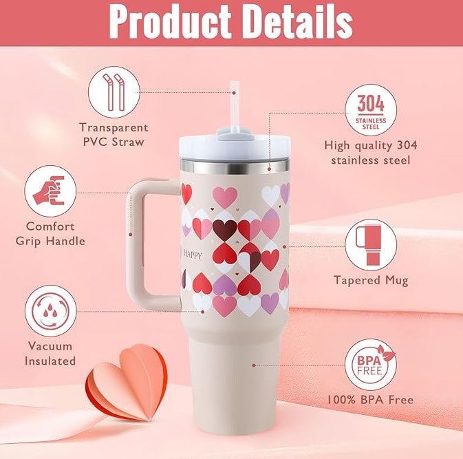40oz Insulated Tumbler with Handle & Straw – Stainless Steel Spill-Proof Travel Mug with Lid, Vacuum Coffee Cup for Car, Gym, or Office.
