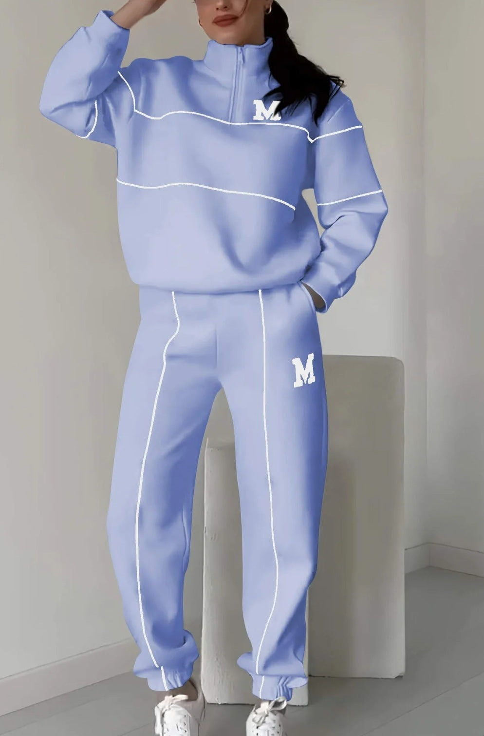 Women's 2-Piece Loungewear Set – Baggy Pullover Sweatshirt & Sweatpants with Pockets