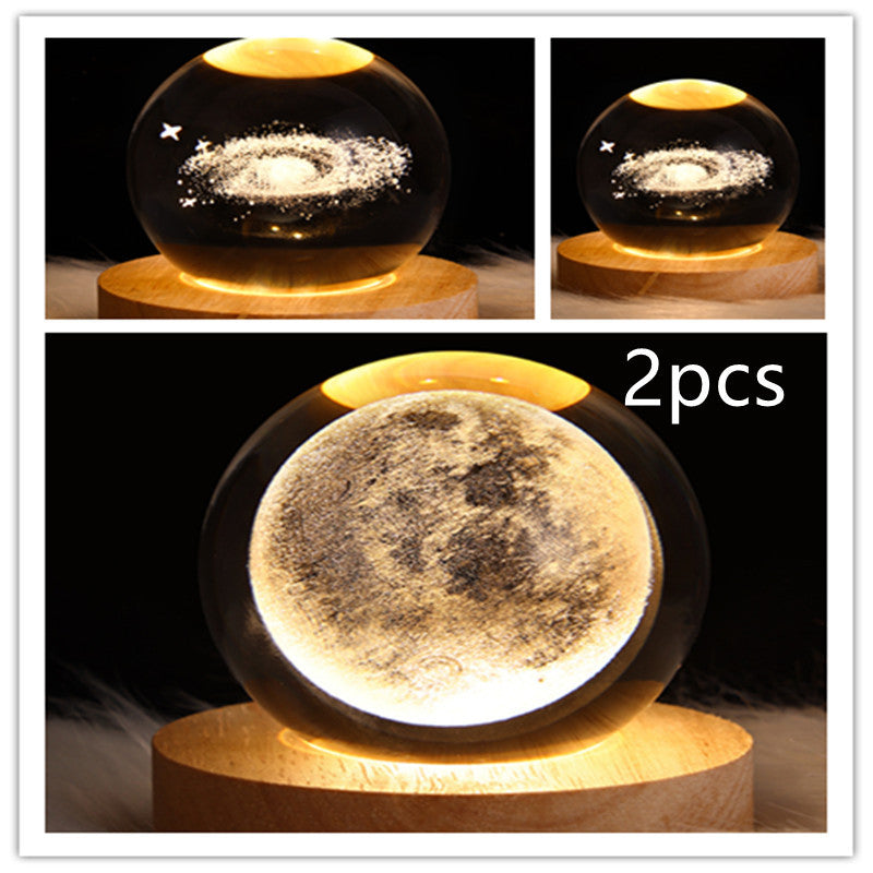 3D Galaxy Crystal Ball Night Light – LED Planet & Moon Table Lamp for Bedroom, Kids Room & Party Decor