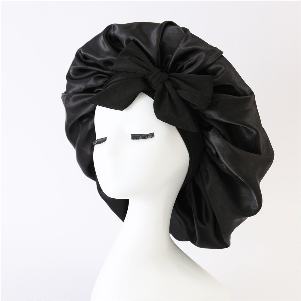 Silk Satin Sleep Bonnet for Women – Night Hair Cap with Tie Band for Curly & Natural Hair