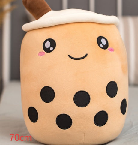 Cute Boba Tea Plush Pillow – Soft Strawberry Milk Tea Bubble Tea Stuffed Toy Cushion for Kids & Gifts