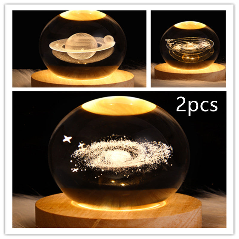 3D Galaxy Crystal Ball Night Light – LED Planet & Moon Table Lamp for Bedroom, Kids Room & Party Decor