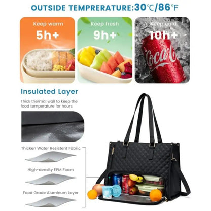 Women's Insulated Lunch Bag – Large Leak-Proof Tote with Laptop Compartment for Work & Commute