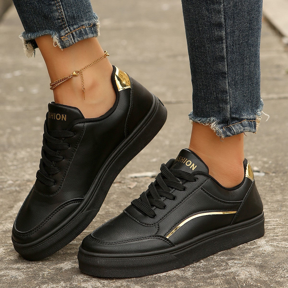 Women's Lace-Up Platform Flats – Round Toe Slip-On Casual Shoes