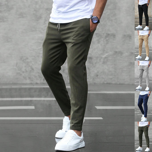 Men's Slim Fit Casual Pants – Drawstring Trousers with Pockets for Everyday Comfort & Style