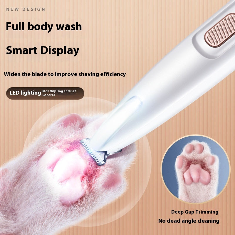 Waterproof Pet Paw Trimmer with LED Light & Display – Wide Blade Per Hair Clippers for Grooming