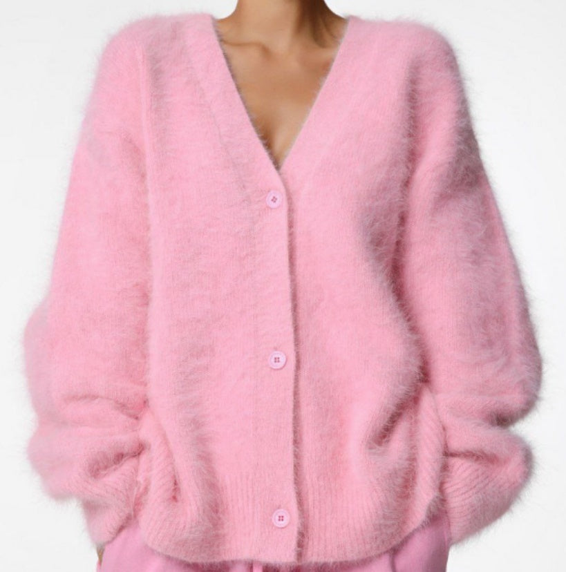 Women’s V-Neck Button Cardigan – Loose Knit Fall/Winter Sweater Top