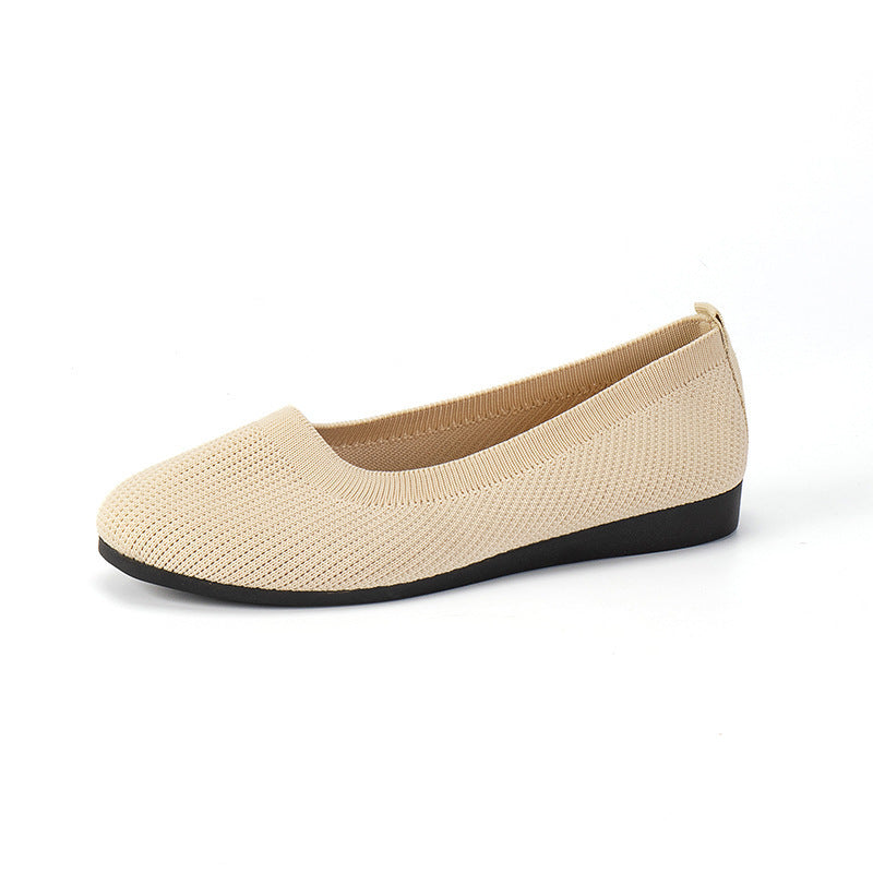 Women’s Round Toe Slip-On Flats – Casual Knit Mesh Shoes with Soft, Comfortable Fit