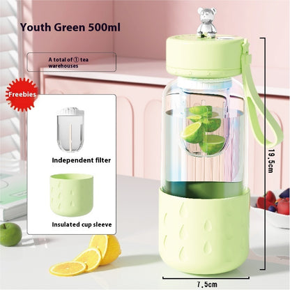 Magnetic Glass Tea Infuser Bottle – Leak-Proof Tumbler with Tea-Water Separation & Built-In Filter