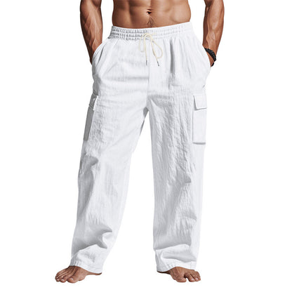 Men’s Multi-Pocket Linen Cargo Pants – Lightweight, Breathable Workwear Trousers for All Seasons