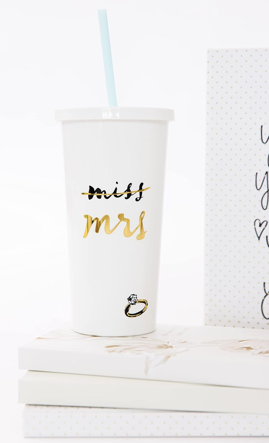 Bridal Insulated Tumbler with Reusable Straw, 20Oz, Miss to Mrs. (White)