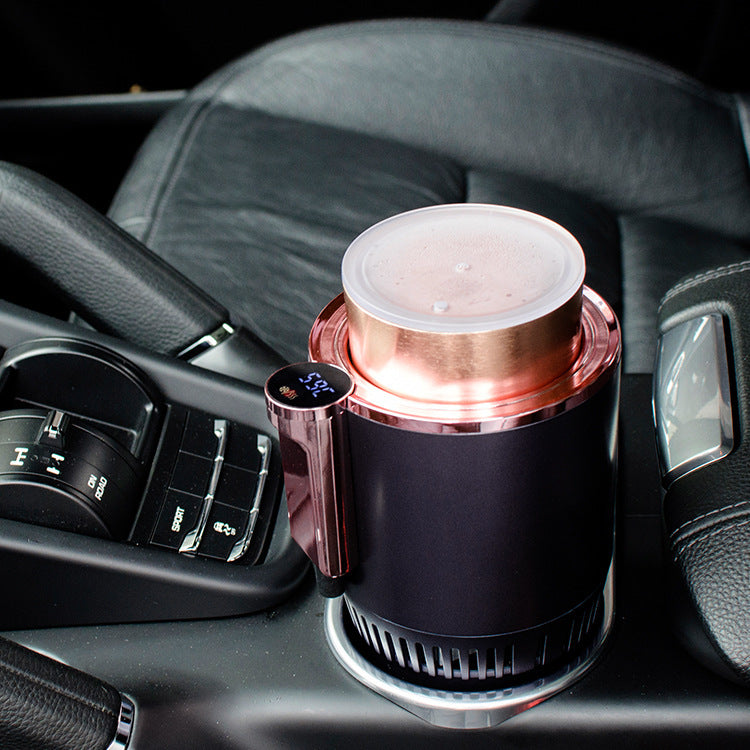 2-in-1 Smart Car Cup Holder – 12V Heating & Cooling Drink Warmer Cooler with Digital Temperature Display | Mini Car Refrigerator Mug