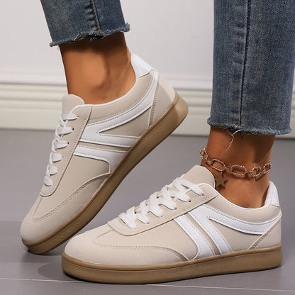 Women's Lace-Up Round Toe Flat Sneakers – Fashion Casual Slip-On Sport Shoes